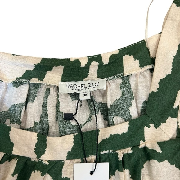 NWT rachel Zoe linen blend square neck puff sleeve green ikat top size 3X lace - Picture 4 of 7